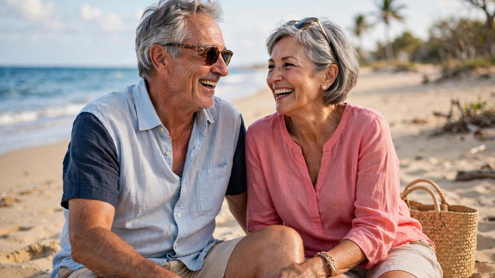 Pensionssystem 2026: ældre par nyder pensionisttilværelsen på stranden