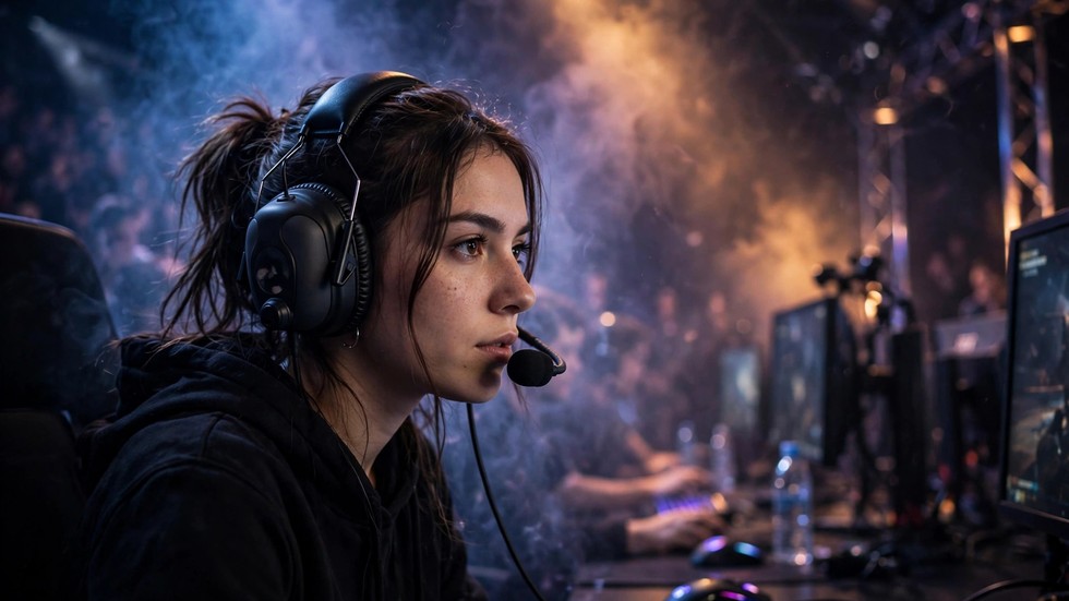 Gamer med headset under esportsturnering