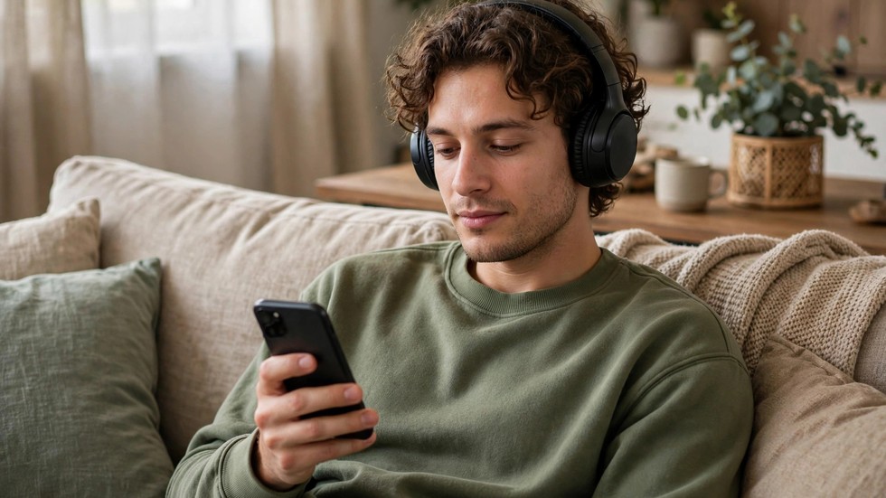 Person med hovedtelefoner lytter til podcast