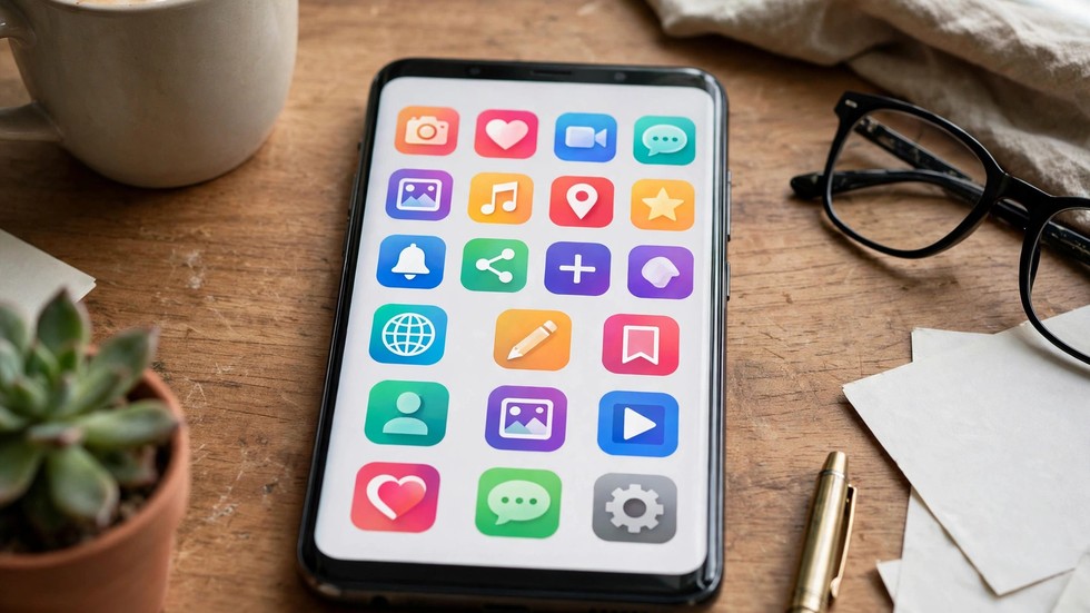 Smartphone med sociale medier-apps som billede på online tendenser