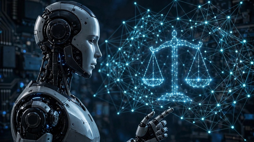AI-regulering globalt: robot og digitale netværk som symbol på AI-regulering