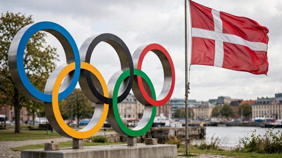Olympiske ringe med dansk flag som symbol på legene