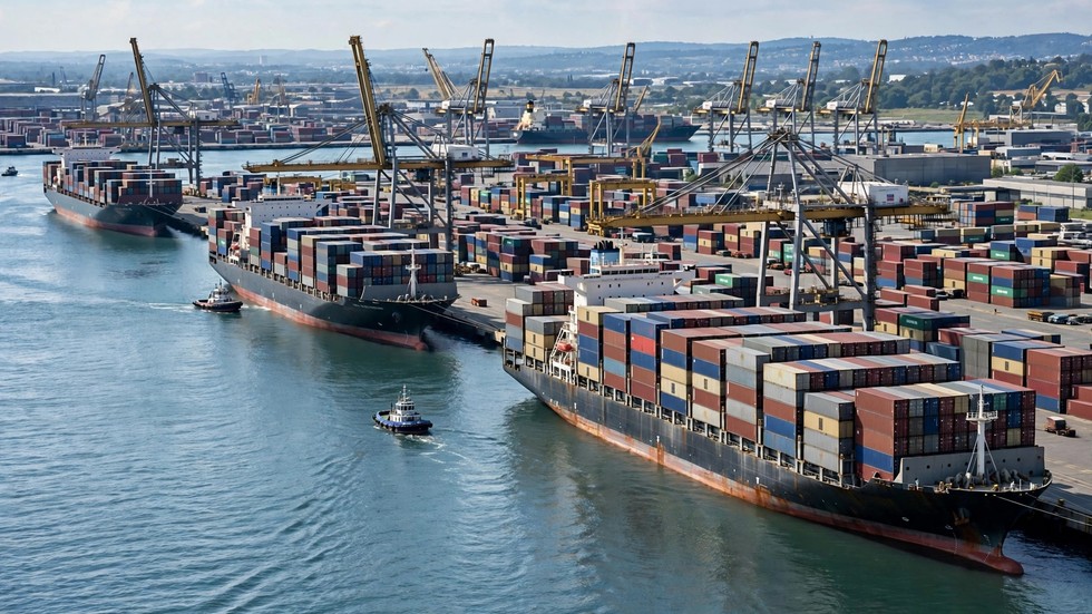 International handel 2026: containerskibe i en travl international havn